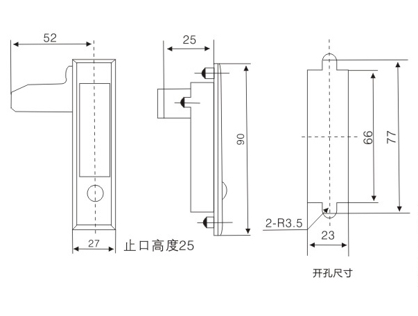 MS509-1锁外形尺寸开孔尺寸图