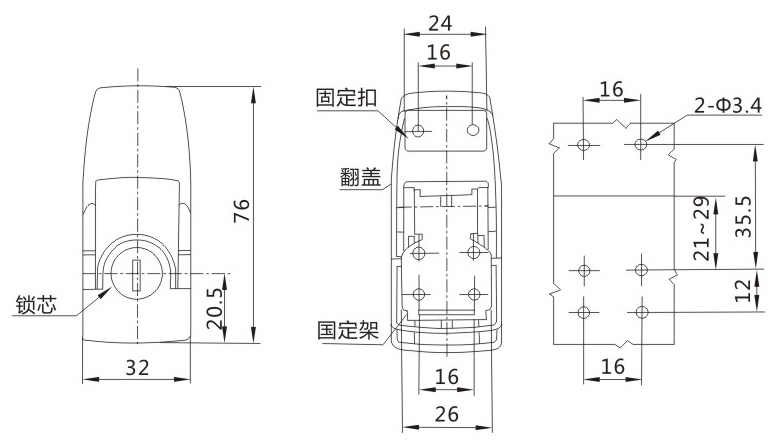 DKS-1锁外形尺寸开孔尺寸图