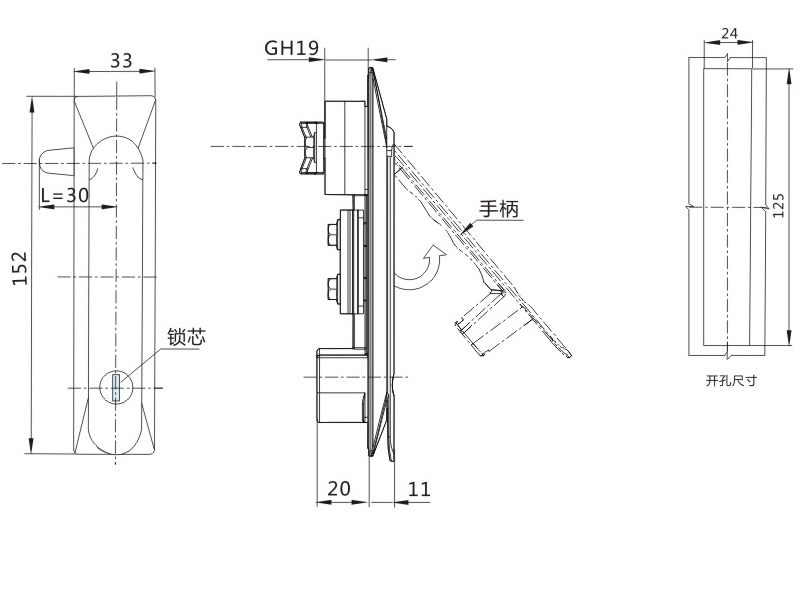 MS826-1锁外形尺寸开孔尺寸图