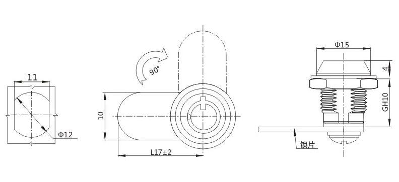 MS400-7锁外形尺寸开孔尺寸图