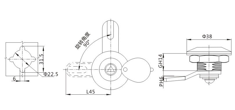 MS401-3锁外形尺寸开孔尺寸图